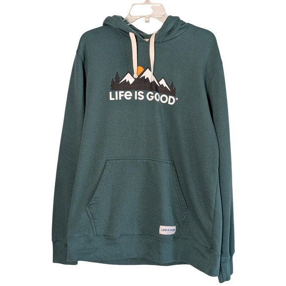 LIFE IS GOOD Hoodie Sweatshirt Women's Large Spruce Green Pockets Outdoor - Picture 1 of 10
